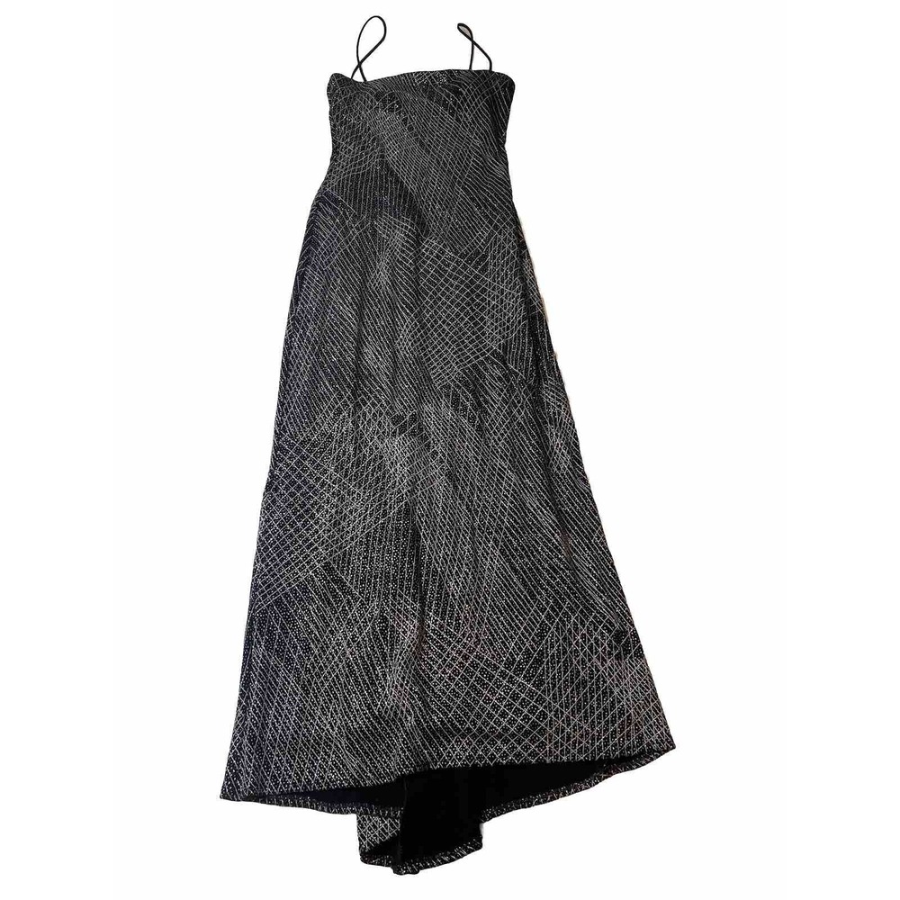 JS Boutique Dress Women's 8 Black Silver Glitter Maxi Formal Spaghetti Strap Y2K